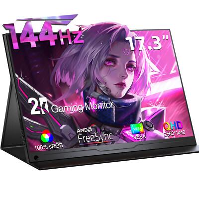 144Hz Portable Gaming Monitor 17.3'' 2K QHD Laptop Monitor Dual USB C HDMI w/VESA