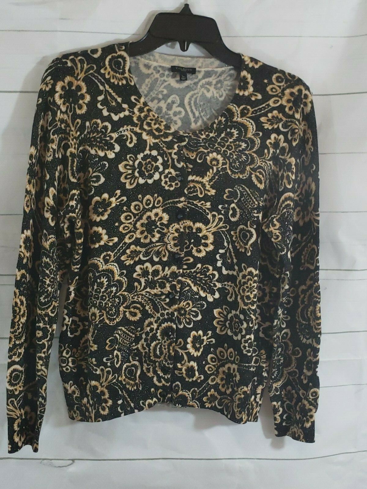 Ann Taylor Black Gold Metallic Cardigan Sweater Women… Gem