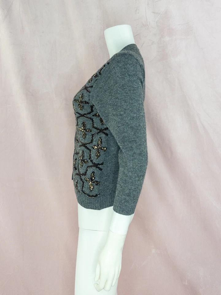 Cárdigan Samantha Sung para mujer gris lana seda floral con cuentas talla US 4 pequeño Foto 2 de 4