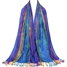 Colorful flowers Jacquard cotton pashmina Women Wrap Shawl tassels Scarves Top