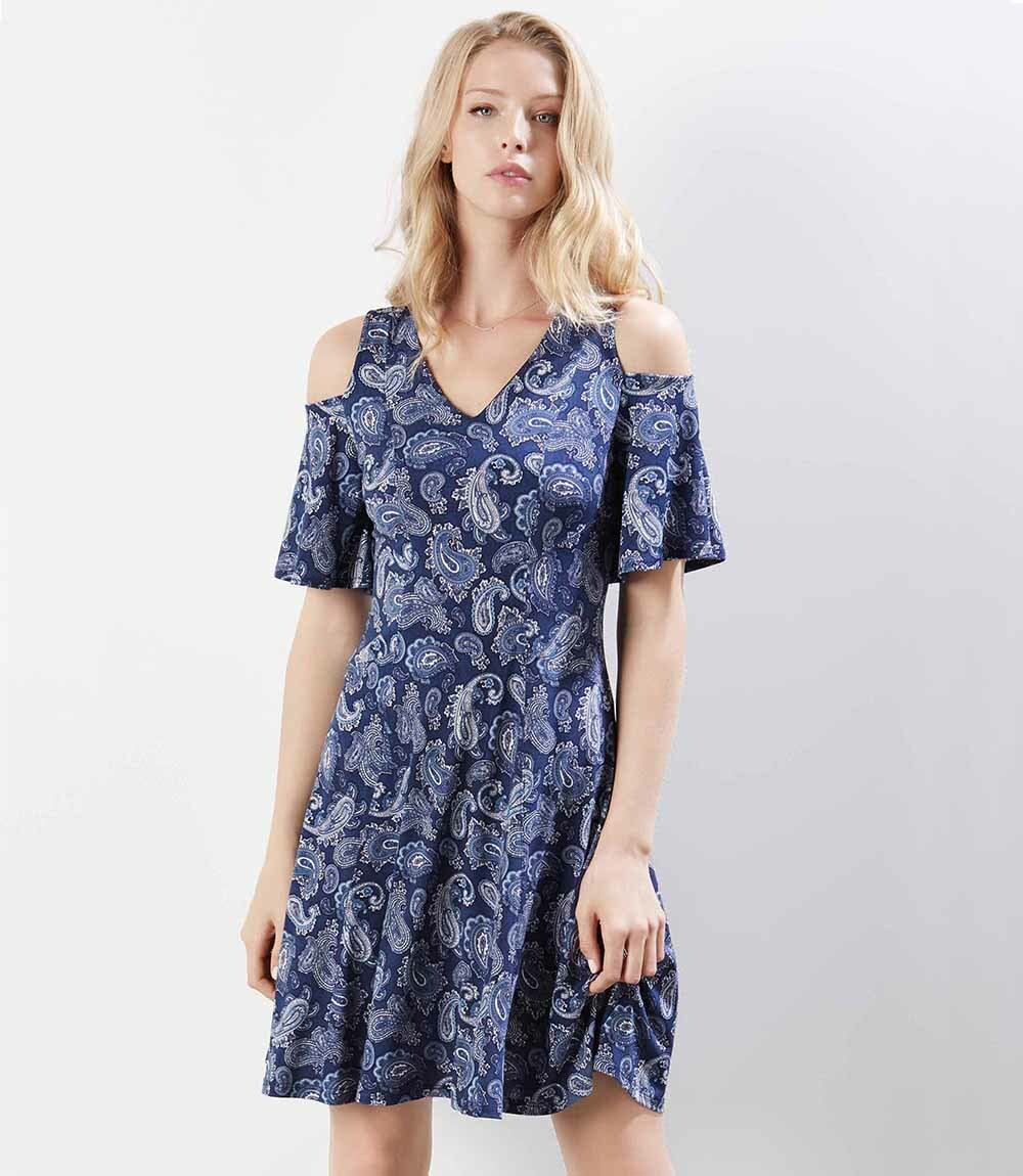 Karen Kane Cold Shoulder Dress, S, Paisley
