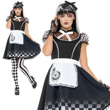 Damen Gothic Alice Im Wunderland Märchen Halloween Kostüm Erwachsene UK 4-22, Go
