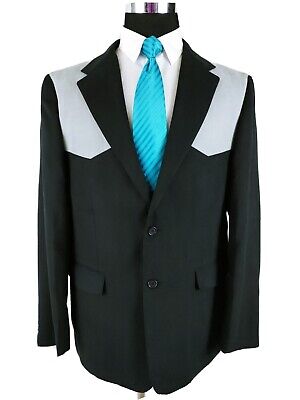 Black Gray Faux Suede Cowboy Western Sport Coat Blazer 2 Button Jacket 44r Ebay