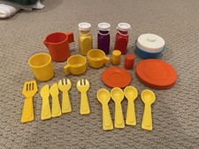 VTG Fisher Price Fun with Food Play Dishes 26 pcs Set Milk Bottles Utensils