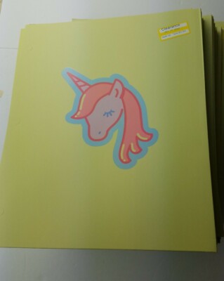 50 small unicorn-head lime green paper folders with three pre-punched holes 