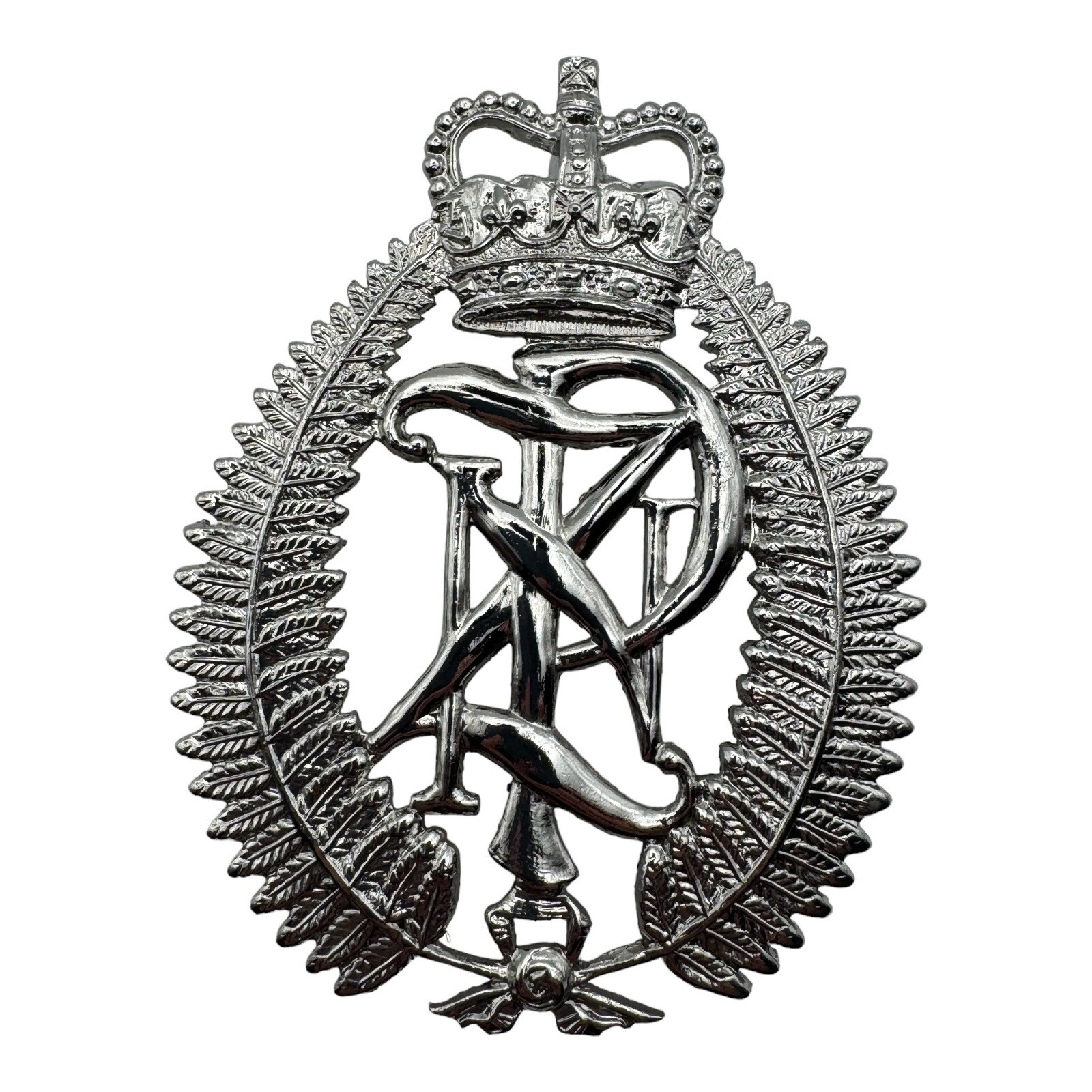 Vintage New Zealnd Police Helmet Metal Badge With Queen Crown 1953, 3”x2”