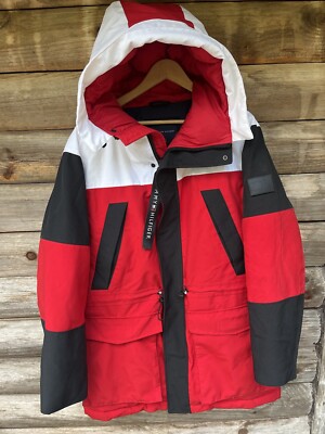 Tommy Hilfiger Colorblock Parka Coat Jacket Mens S/P Red White