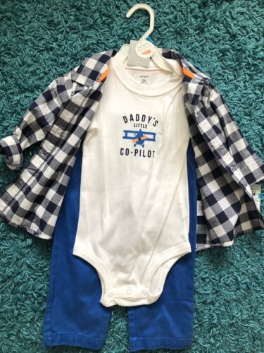 *NEW* Carter's 3-Piece Baby Boy Set - Bodysuit, Shirt & Pants Sz 24 months Blue