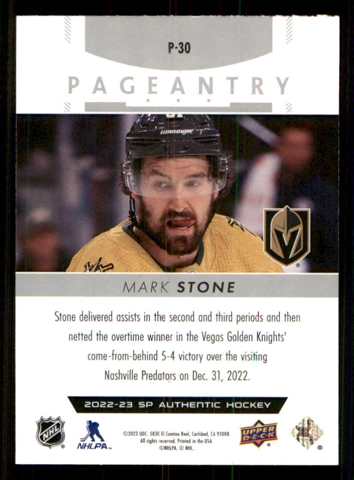 2022-23 SP Authentic Pageantry #P30 Mark Stone - Image 2 of 2