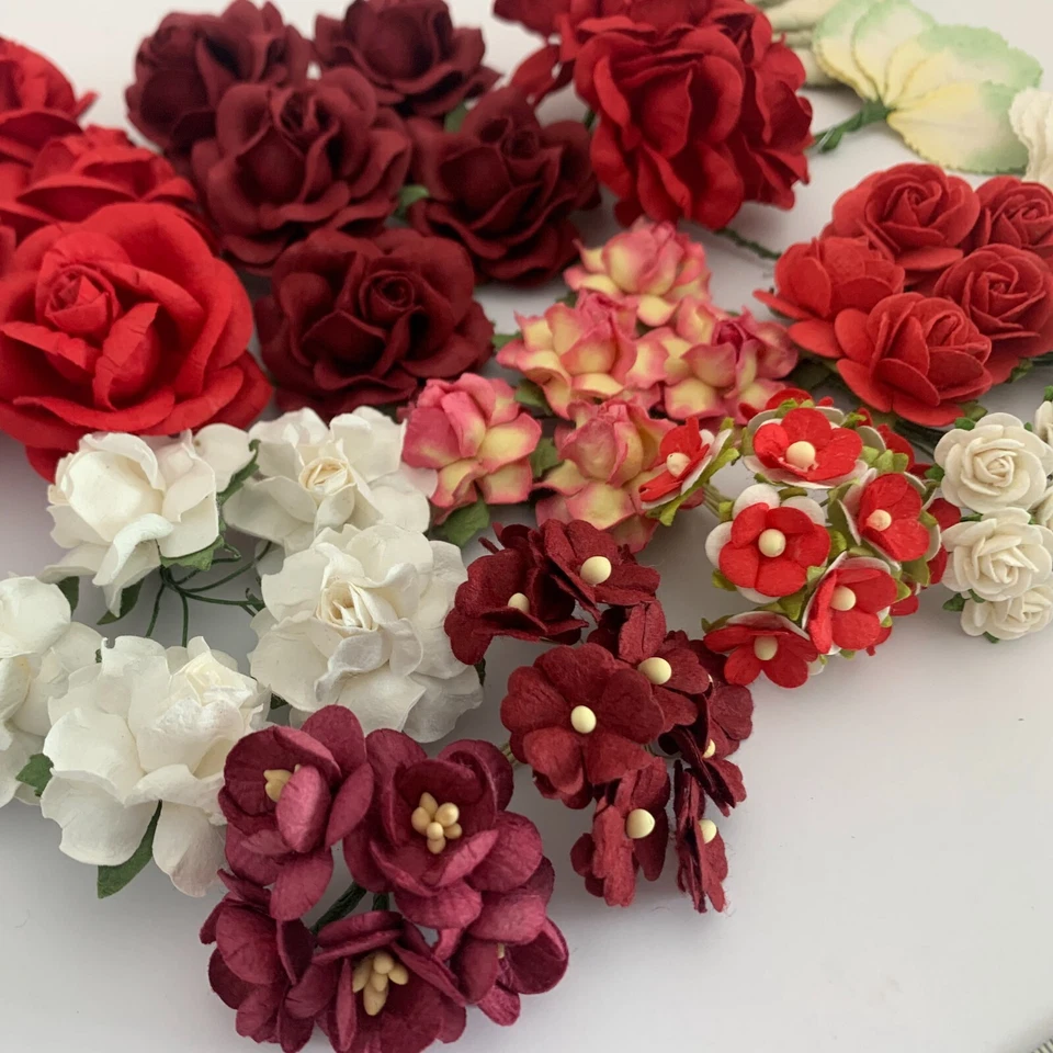 Libro de recortes 75 mezcla de papel rojo flor hojas boda artesanía Navidad (TH-RED-12/75p) Foto 4 de 4