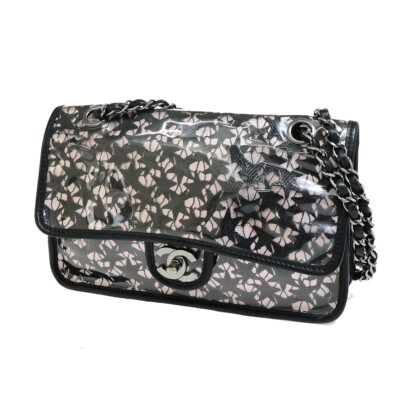 CHANEL CC Black Lace Star Chain Shoulder Bag Vinyl Leather CHANEL CC Black Lace Star Chain Shoulder Bag Vinyl Leather