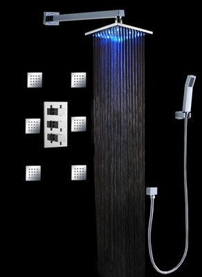 Luxury Bathroom Shower Set 8'' LED Shower Head (Wall Mount) 6 Massage Spray Body