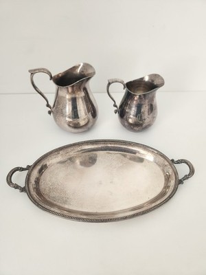 Vintage Reed & Barton versilbert Tablett Milchkännchen Kanne Set monogrammiert