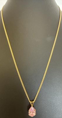 New Macys Gold Tone 18  Necklace With Pink CZ Teardrop Pendant MRSP $69.95