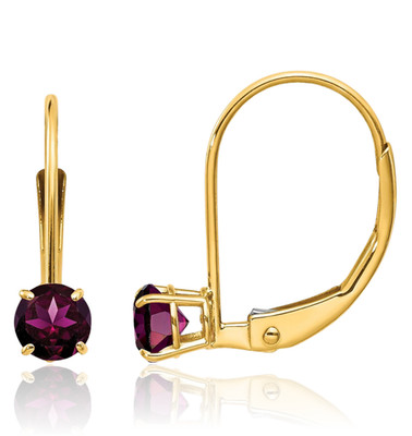 14K massiv Gelbgold 0,70 ct lila Rhodolith Granat kleine Ohrhänger 13 mm