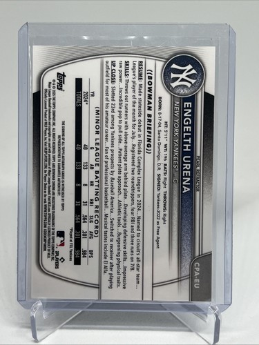 2025 Bowman - Chrome Prospect Autographs Engelth Urena #CPA-EU Pearl /10 - Picture 2 of 2