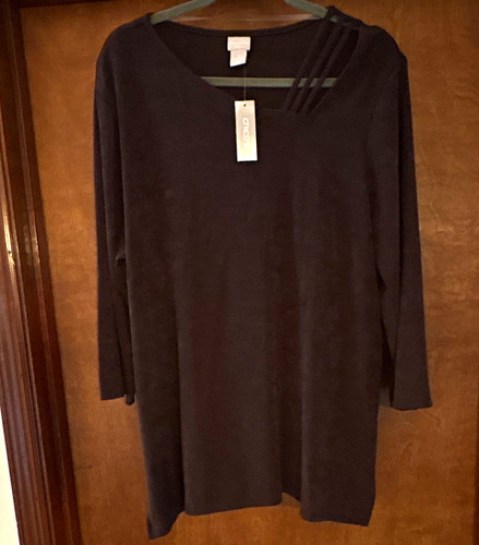 Chico's brown “Travelers”Knit shirt Women's Size 3 Relaxed Fit 3/4 sleeved