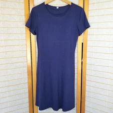 Uniqlo T-shirt Dress Size Large Built-In Bra Navy Blue Modal Cotton Blend