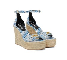 Versace Women’s 120mm Medusa '95 Espadrille Wedge Sandals Blue Eu 37.5 US 7.5