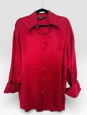 Vintage Monzini Collection Red Jacquard Checker Shirt Made in USA Men s Large
