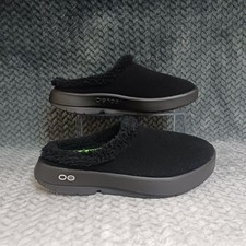 Oofos Oocoozie Men's Mule Black Shoes Recovery Slip-On Vegan Sherpa Size 10.5