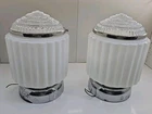 Vintage Fluted Milk Glass Ceiling Light Fixtures, Set Of 2 Matching Clear Bottom