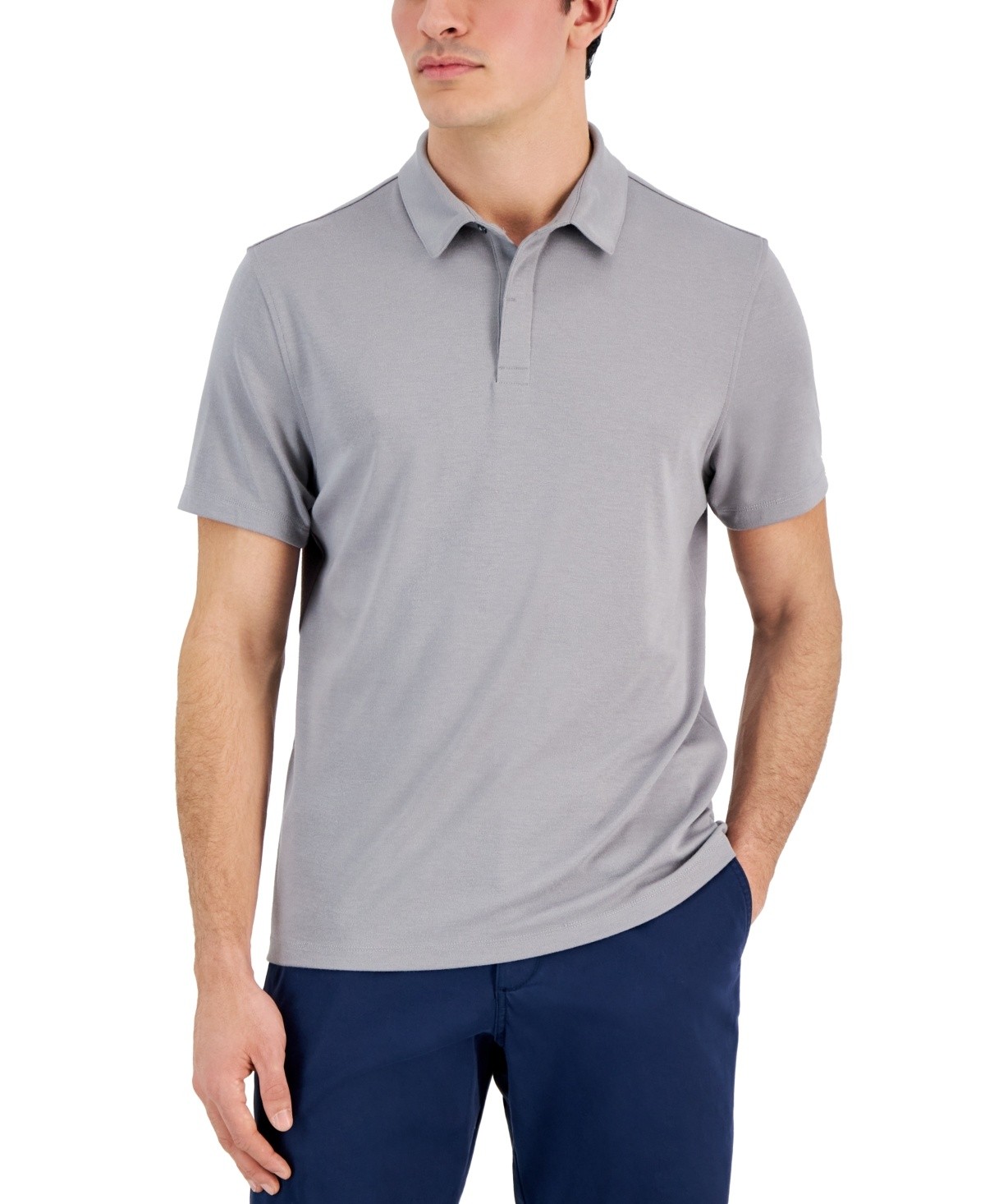 Alfani Mens Regular fit Short Sleeve Polo Shirt XXL Light Grey Solid Stretch 3290₽