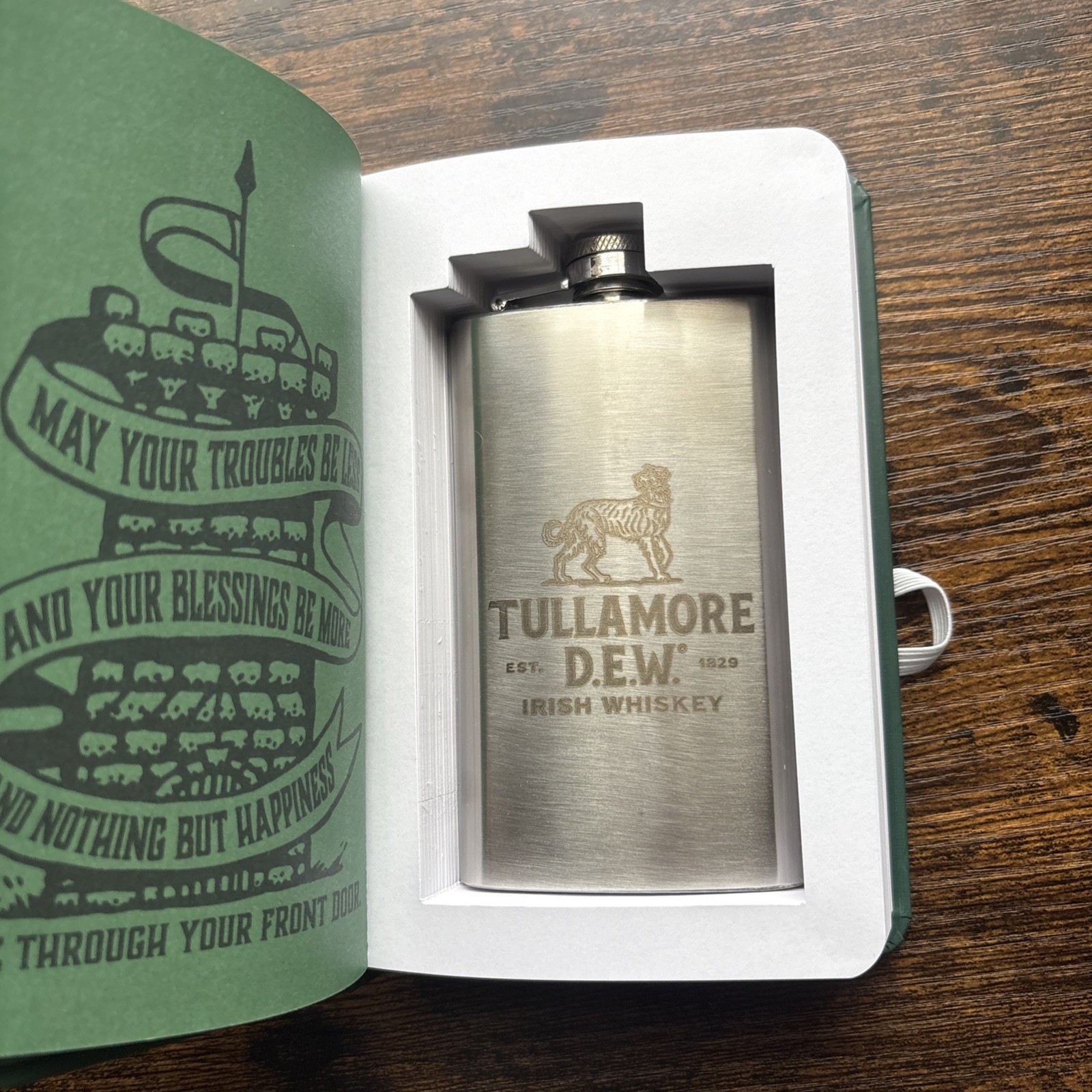 Tullamore DEW Irish Whiskey Green Book with Stainless Steel Hidden Flask