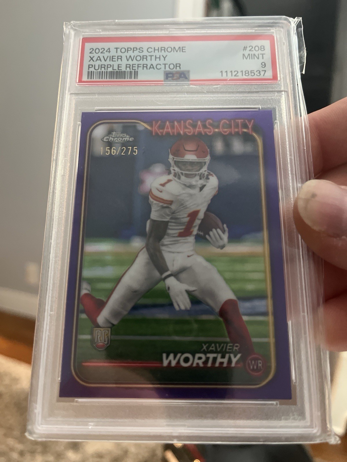 2024 Topps Chrome Purple Refractor Xavier Worthy Chiefs 156/275 #208 PSA 9