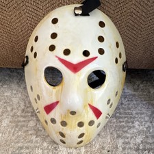 Jason Voorhees White/Red Plastic Full Face Hockey Mask Adjustable One Size