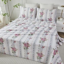 FADFAY Twin XL Floral Sheets Premium Percale Cotton Rose Flower Dorm Bedding
