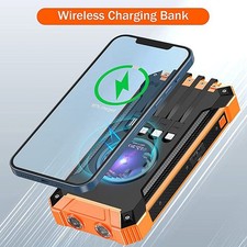 900000mAh Solar Charger Power Bank Wireless Charger Built-in Dual Led Flashlight