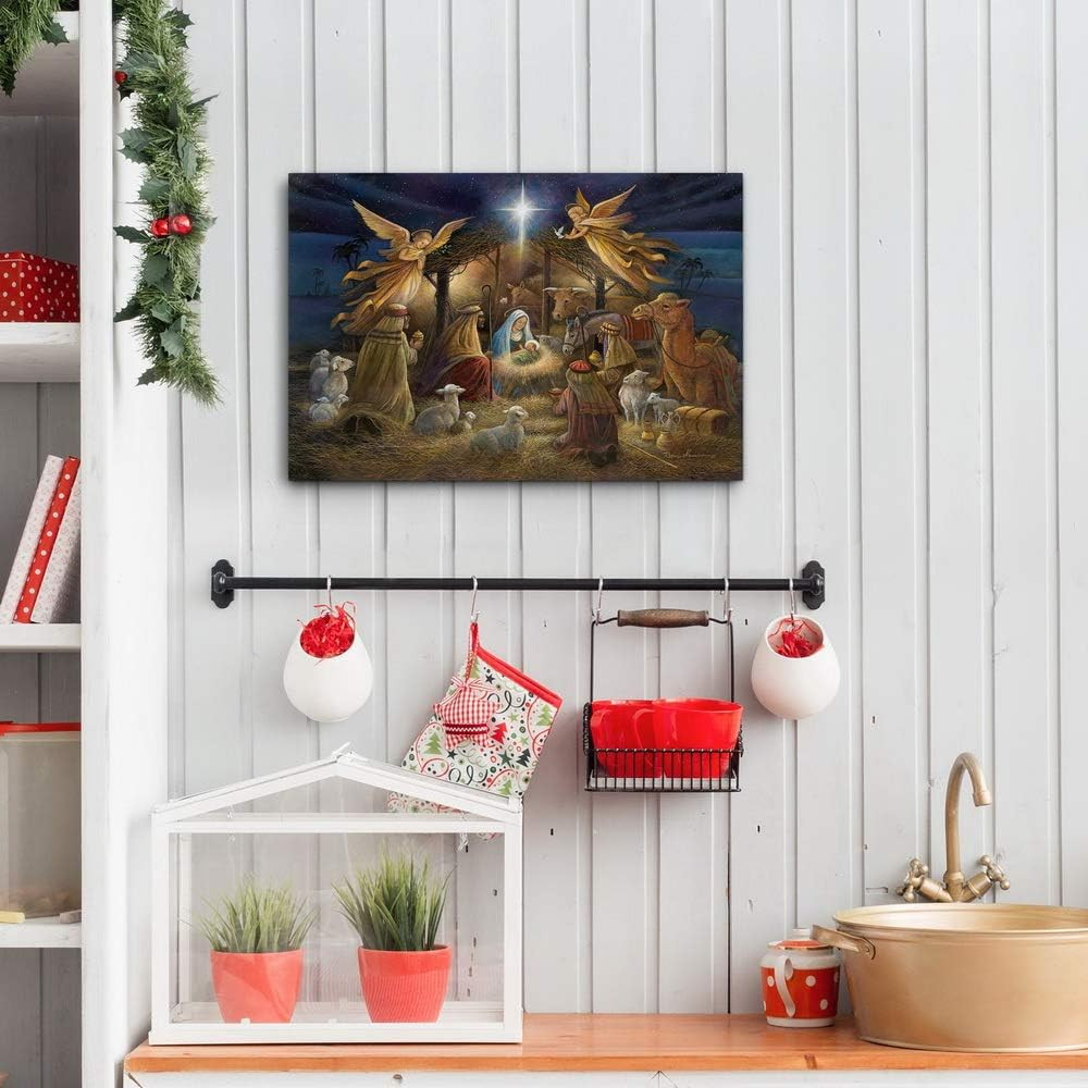 Nativity Scene Wall Art Canvas Christ in Manger Mary Joseph Christmas Decor 8x12