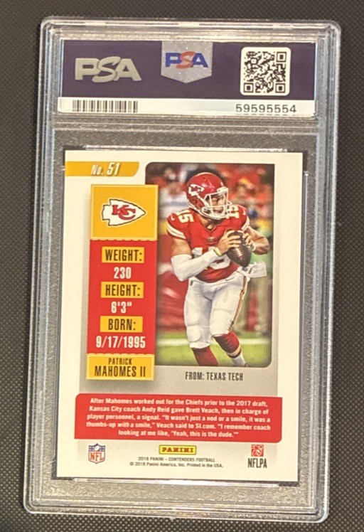 Panini 2018 Contenders Patrick Mahomes II Season Ticket #51 PSA 9 KC Chiefs view 2
