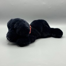 Vintage Aurora Black Labrador Lab Puppy Dog Plush 12" Red Leather Collar Floppy