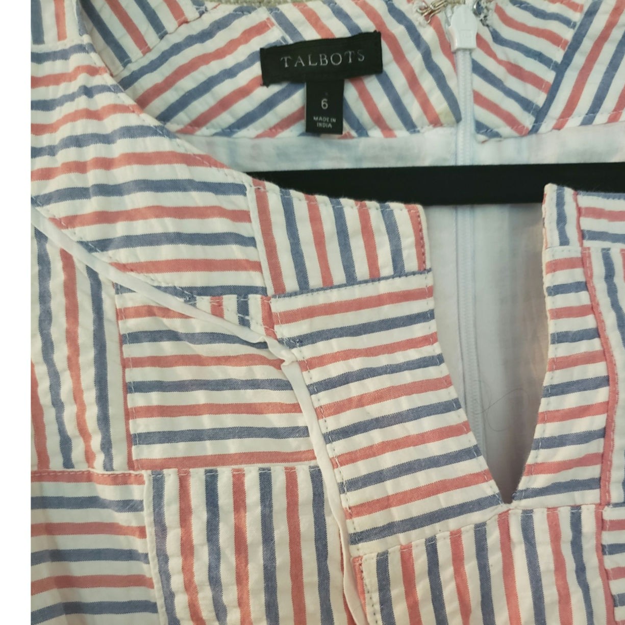 Talbots Seersucker Patchwork Shift Mini Dress red… - image 2