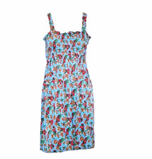 Womens Dress Sleeveless Smocked Sundress Mini Flower Cluster Print M L XL XXL