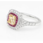 18k Gold 1.17 CT Natural Yellow Diamond Art Deco Ring Natural Ruby (#4) — photo 6