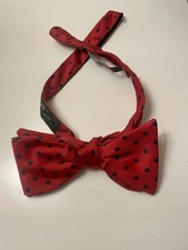 Saks Fifth Ave Bow Tie Silk Red with Black Polka Dots Vintage Black Label