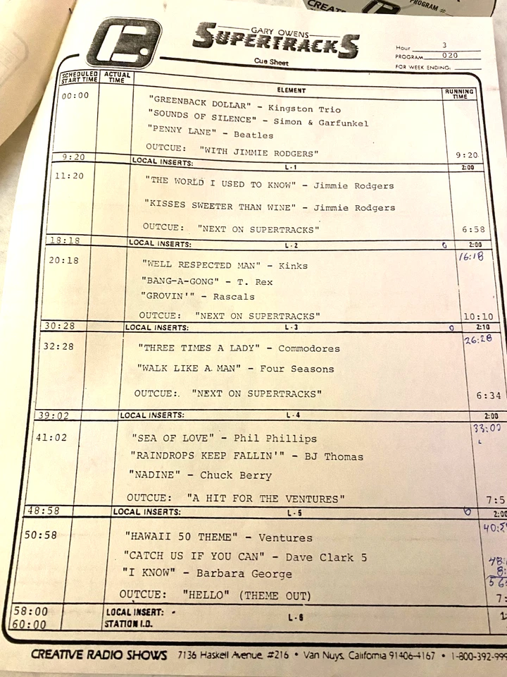 #020 LAUGH-IN'S GARY OWENS HOSTS 3 HR SUPERTRACKS 50's-70's; FEATURES/INTERVIEWS - Image 3 of 3