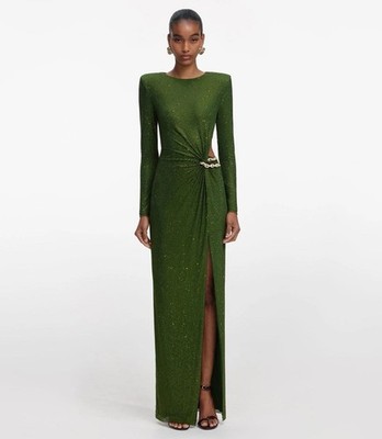 Self Portrait OLIVE RHINESTONE EMBELLISHED DRESS $970 US 6 UK 10