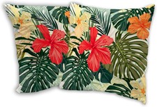 Tropical Palm Leaf Throw Pillow Covers 18X18 in Set of 2,Hibiscus Flowers Pillow