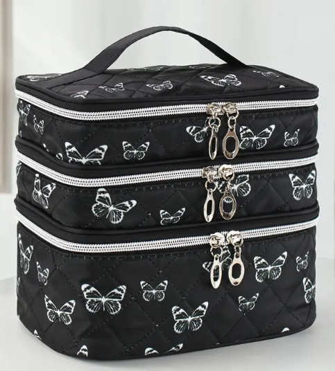 COSMETIC/TRAVEL BAG-Nylon Cosmetic Bag, Large Capacity 3-Lay