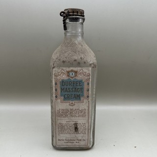 Rare Paper Label Glass Bottle Durfee Massage Cream Empty W Cap Embalming Fluid