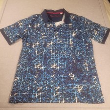 Robert Graham Polo Shirt Mens Medium Blue Geometric Abstract Print Short Sleeve
