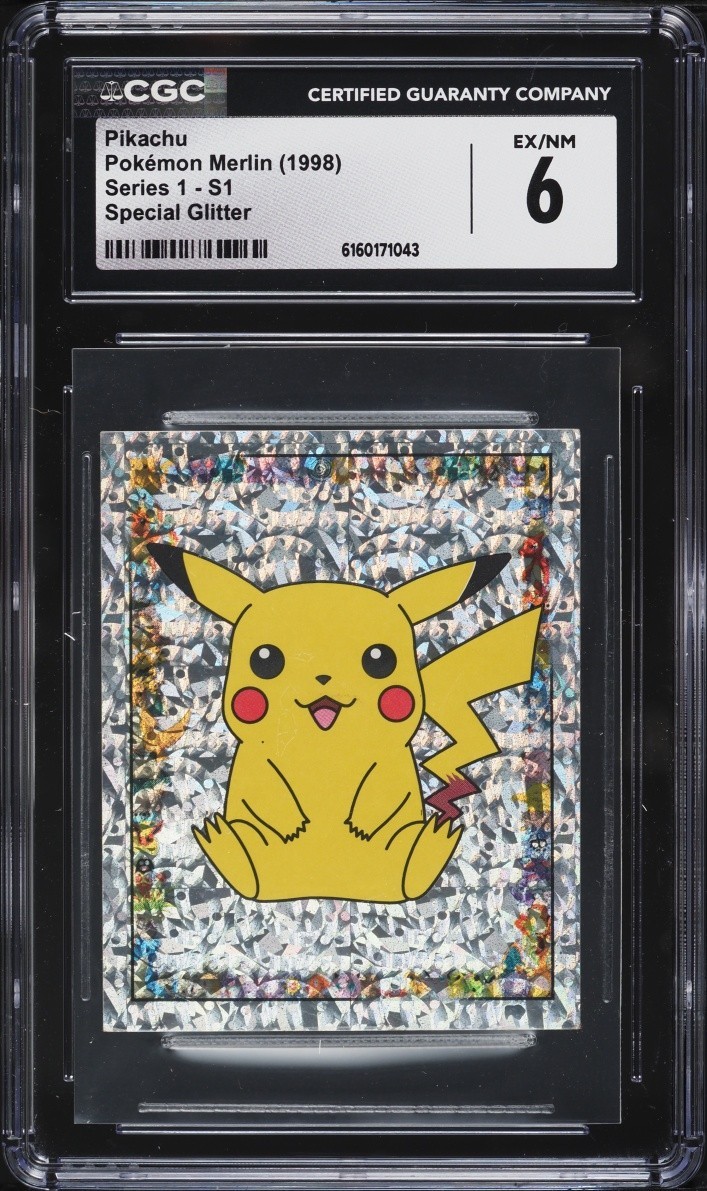1998 Pokemon Vintage Merlin Stickers Series 1 Special Glitter Pikachu #S1 CGC 6