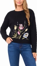 Ted bake Embroidery Floral Black Sweater Size XL
