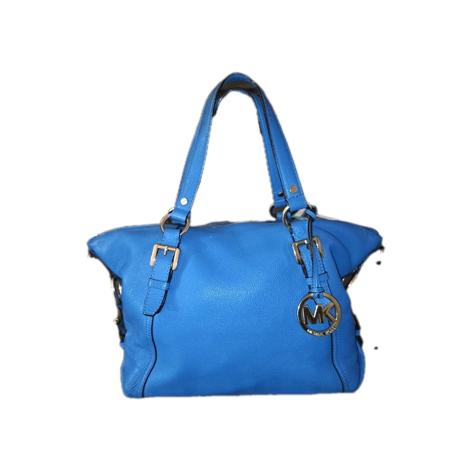 💙 Bolso Cartera Para Mujer Michael Kors Azul Turquesa Cuero Guijarro Herrajes Dorados  Foto 2 de 4