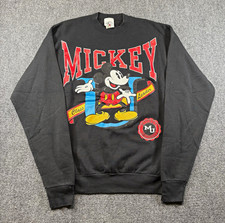 Disney Mickey Mouse Graphic Print Black Fleece Crewneck Pullover Sweatshirt XL