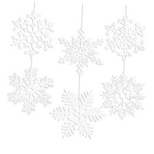 12 inches Large Snowflakes Ornaments 6 Pack Big Plastic Glitter White